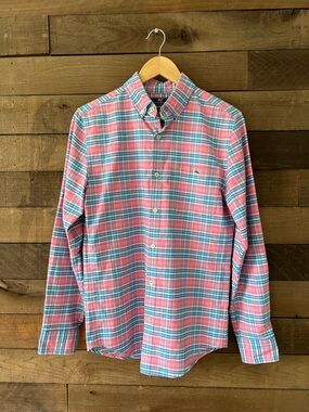 Vineyard Vines Men's Slim Fit Tucker Plaid Button-Down Shirt Pink Blue Size XS